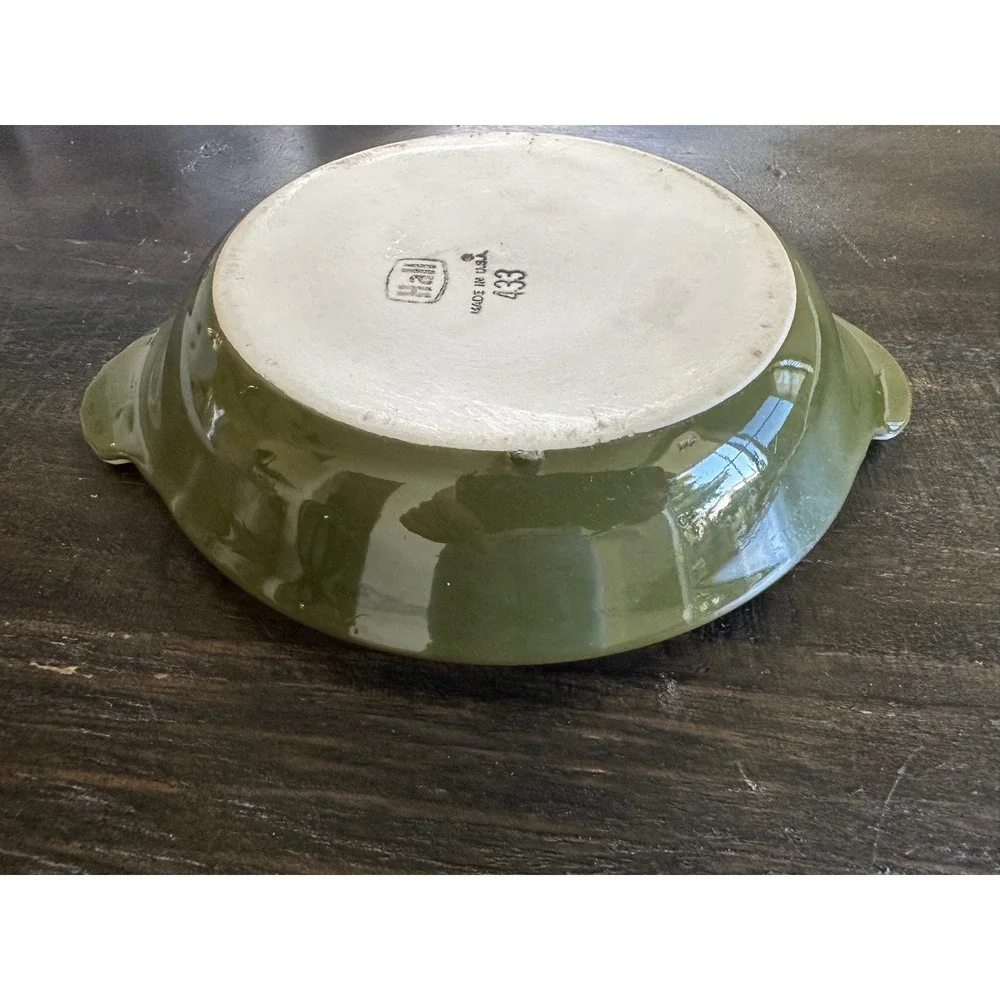 Hall China Olive Green Au Gratin Dishes Set of 2 Vintage Ceramic Bakers 433 434